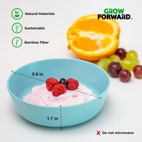 Grow Forward rainforest plates are stackable and dishwasher safe for easy cleanup.