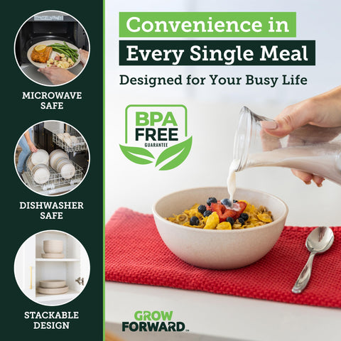 Grow Forward Sahara stackable dishware, space-saving design for camping or RV trips.
