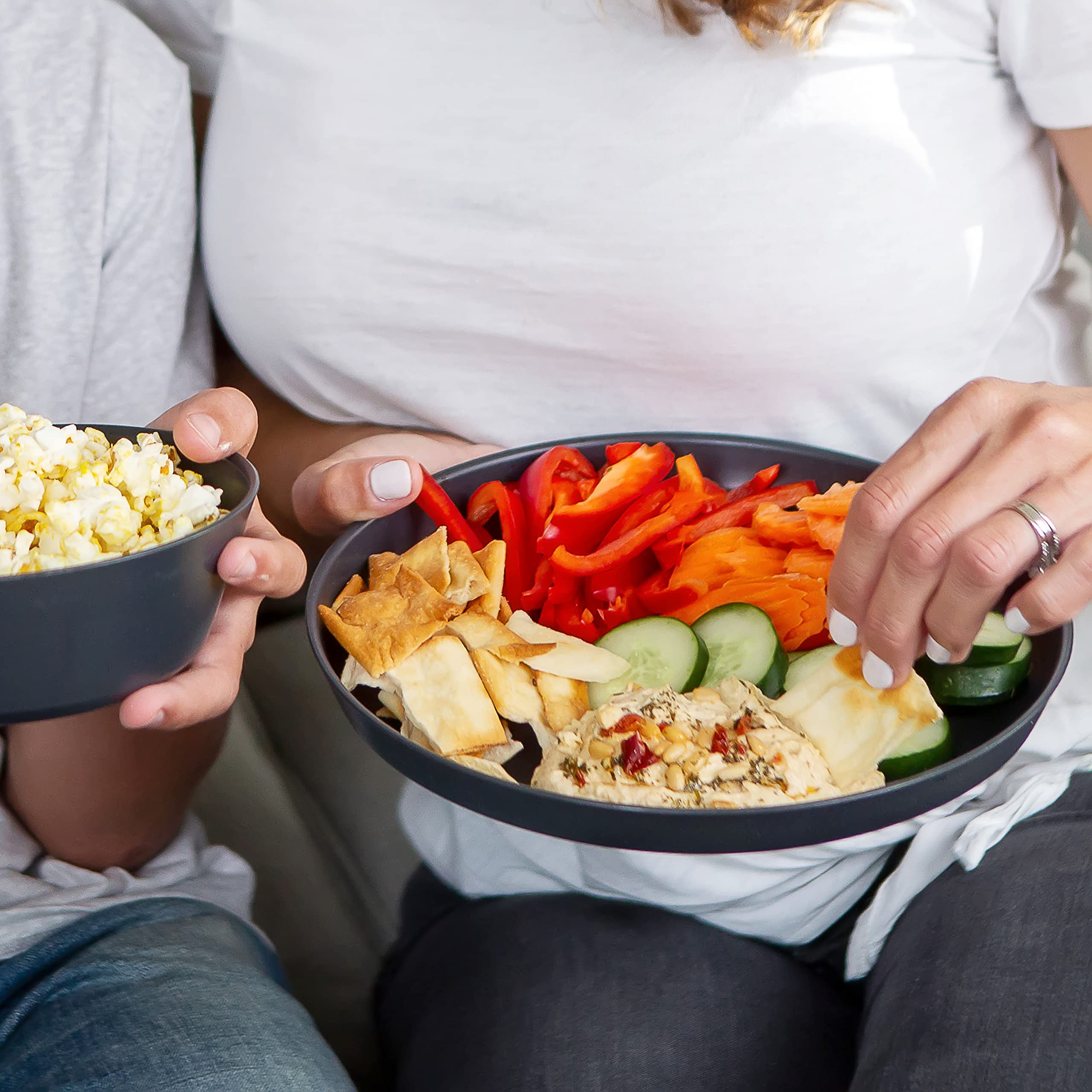 Grow Forward stackable plates save cabinet space for camping and dorm rooms.