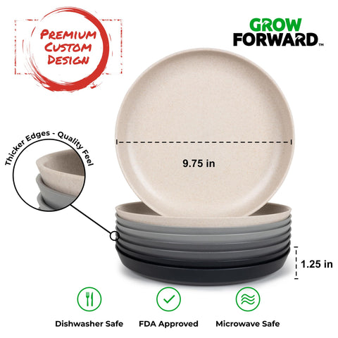 Grow Forward unbreakable wheat straw plates stay shatterproof for kids indoors and outdoors.