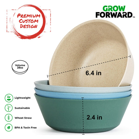 Grow Forward plates with upward-curving lip to help prevent spills