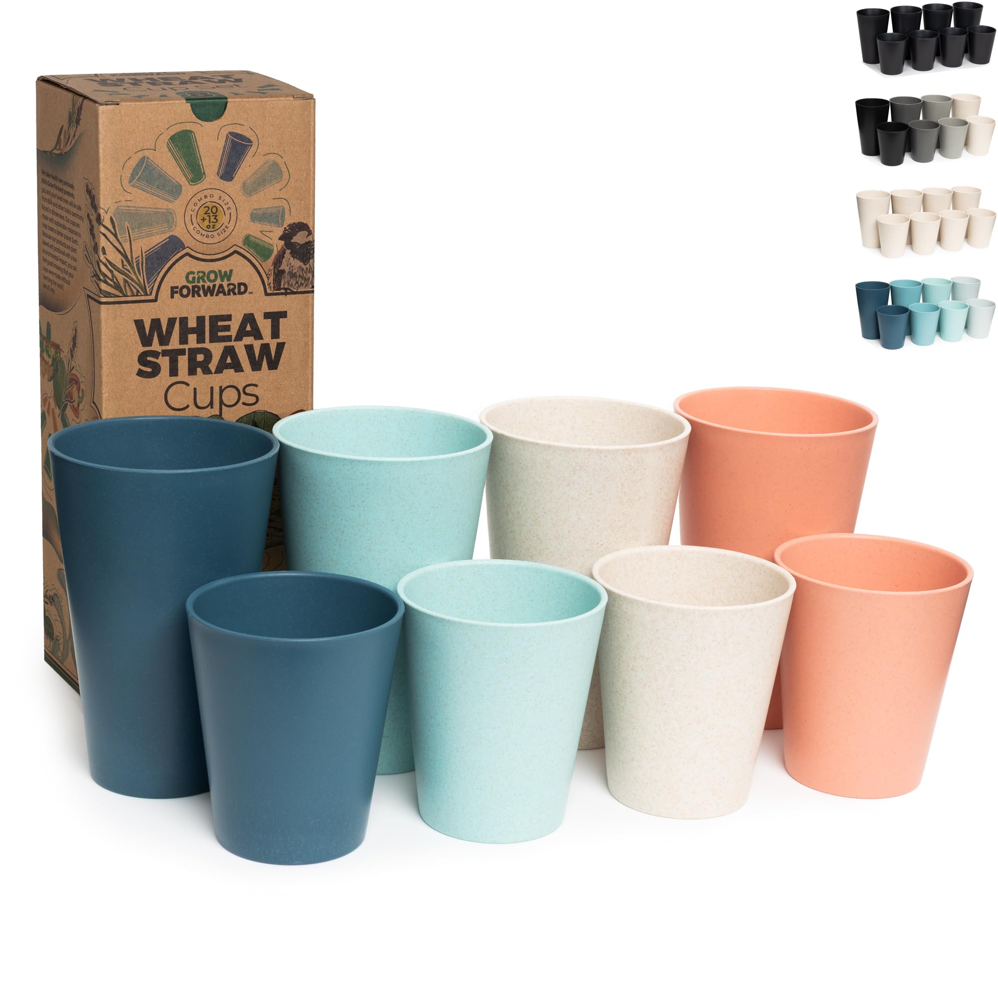 Grow Forward 13oz wheat straw cup, front view, durable and lightweight for everyday use.