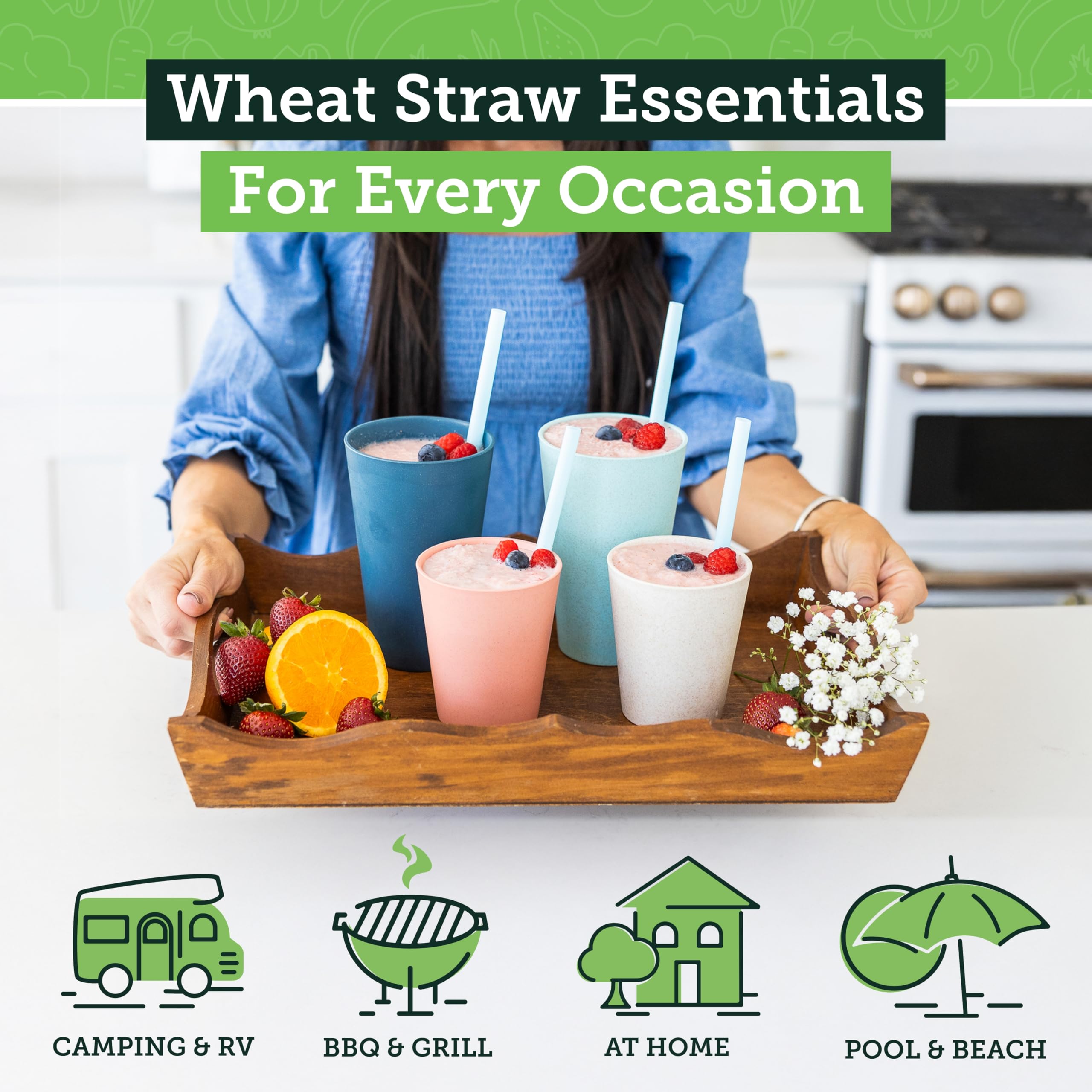 Grow Forward 20oz wheat straw cup, side view, ideal for outdoor hydration.