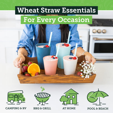 Grow Forward 20oz wheat straw cup, side view, ideal for outdoor hydration.