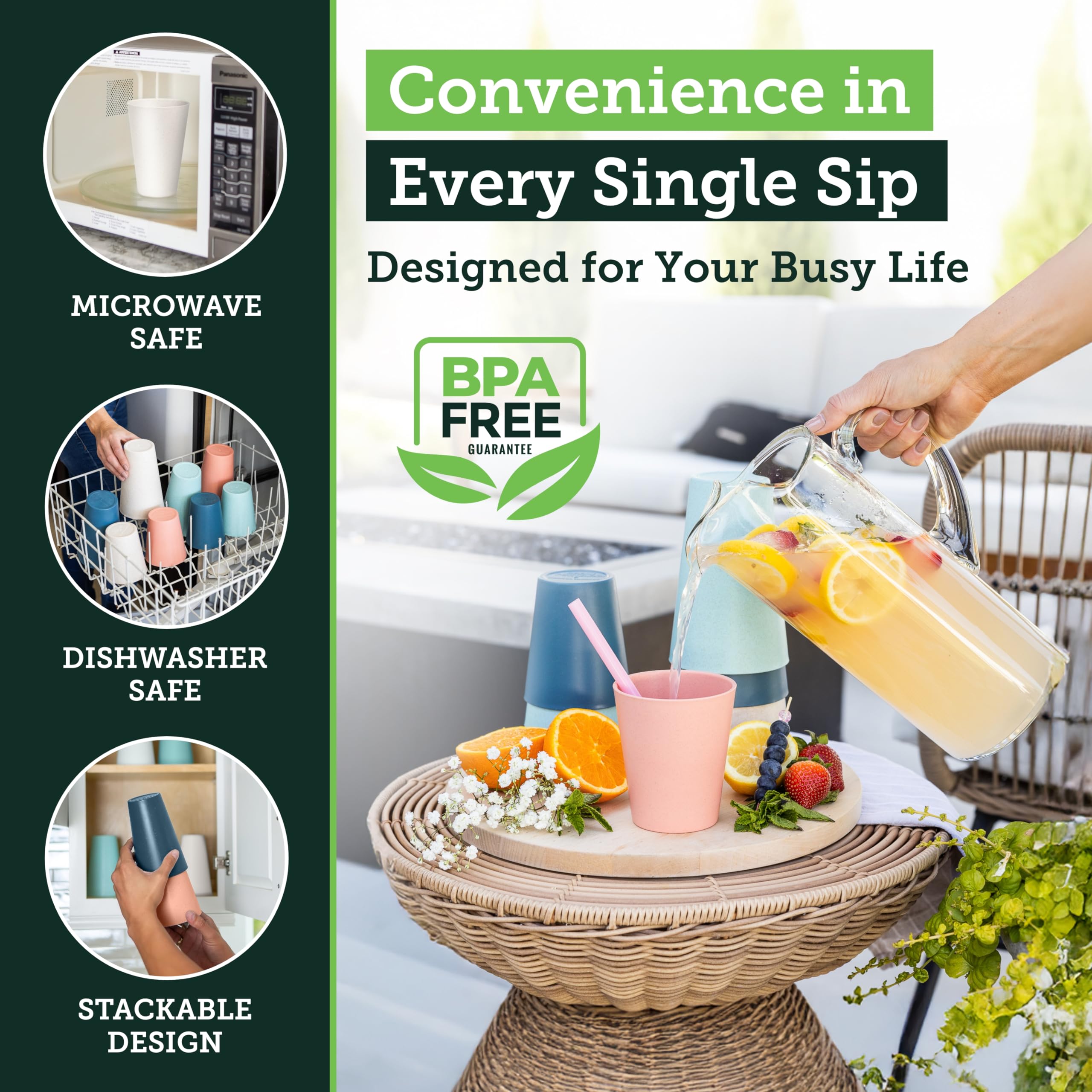 Grow Forward wheat straw cup, microwave-safe, quick warm-ups without overheating.