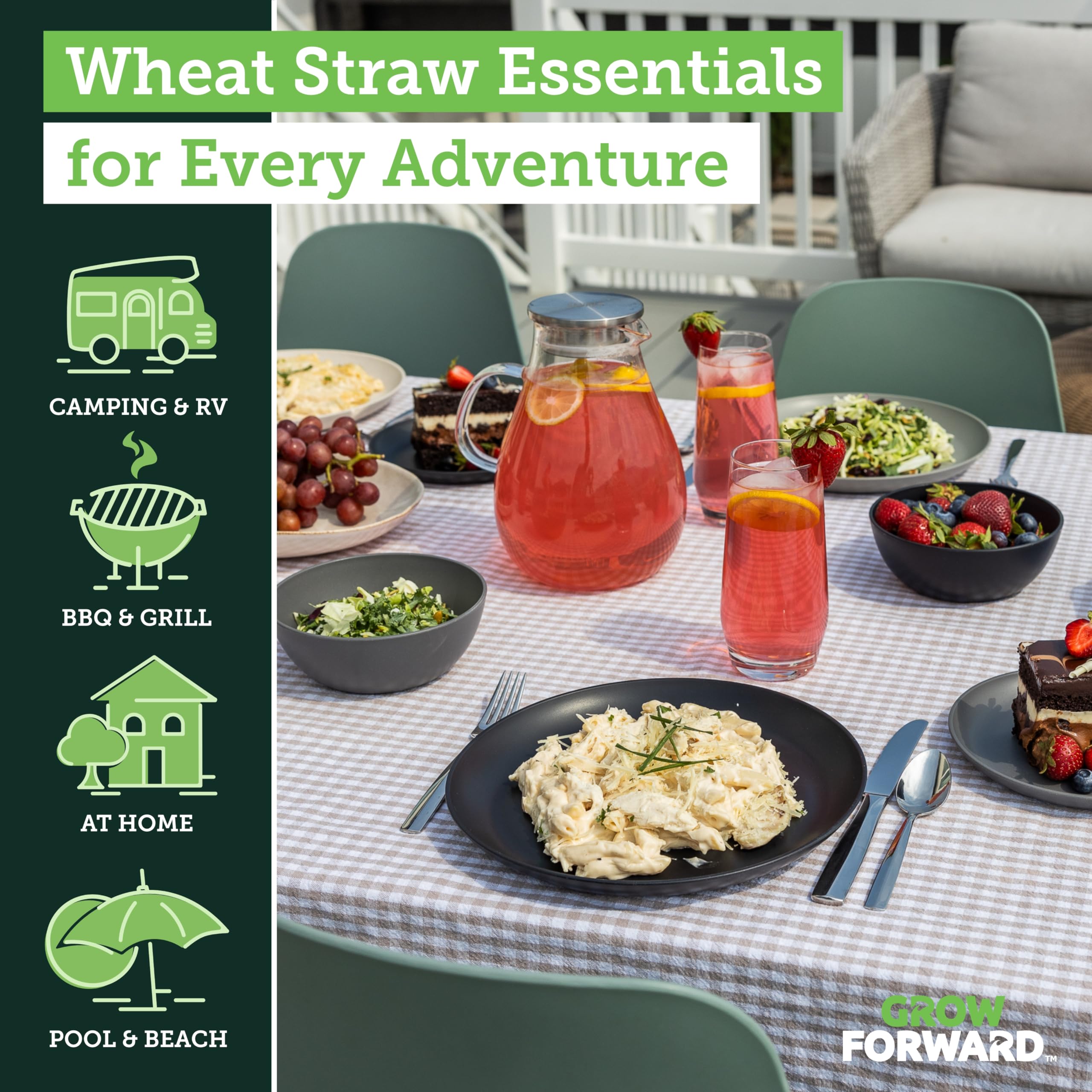 Grow Forward Moonlight wheat straw dessert plate—stylish, durable option for picnics.