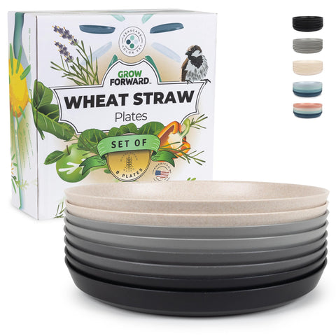 Grow Forward 10-inch Moonlight wheat straw plates are durable for daily family meals.