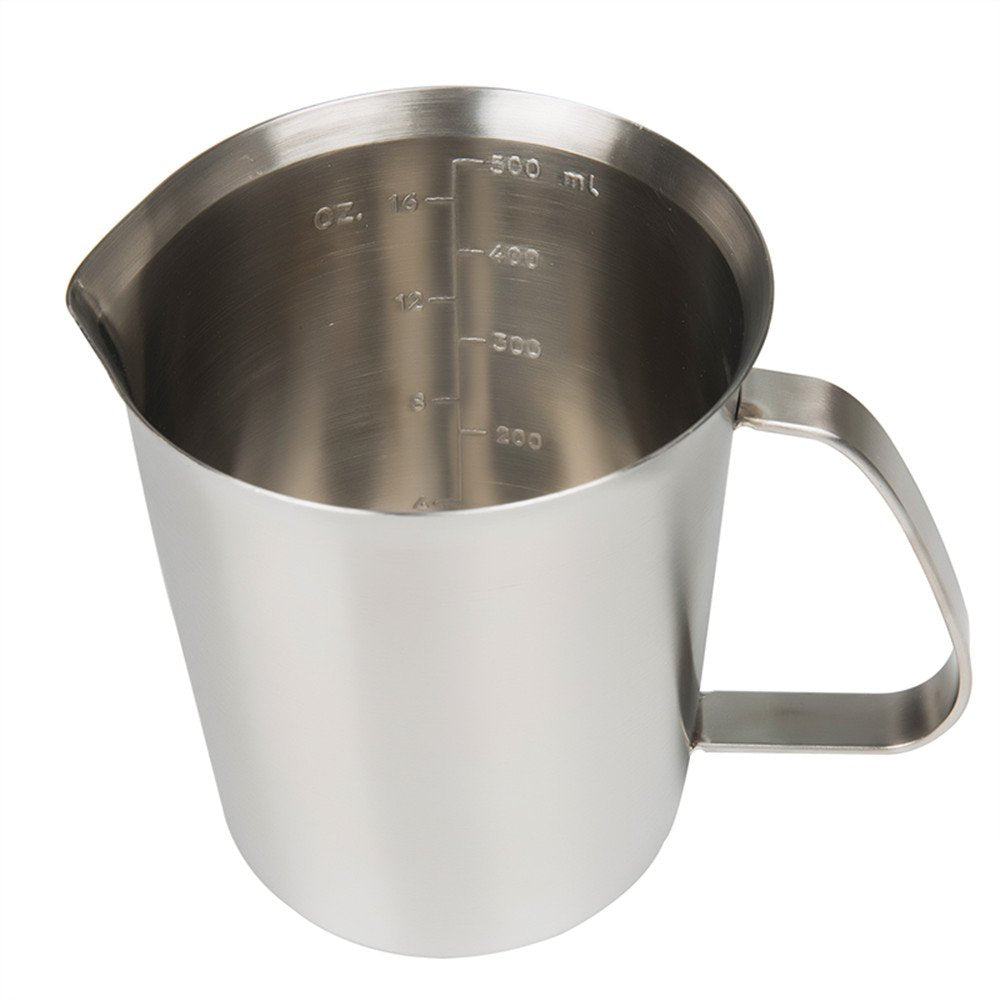 GRSPEHS milk frothing pitcher with wide mouth for easy pouring.