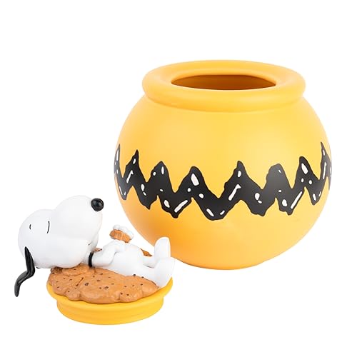 Grupo Erik Snoopy Cookie Jar front view showing cheerful yellow ceramic finish.