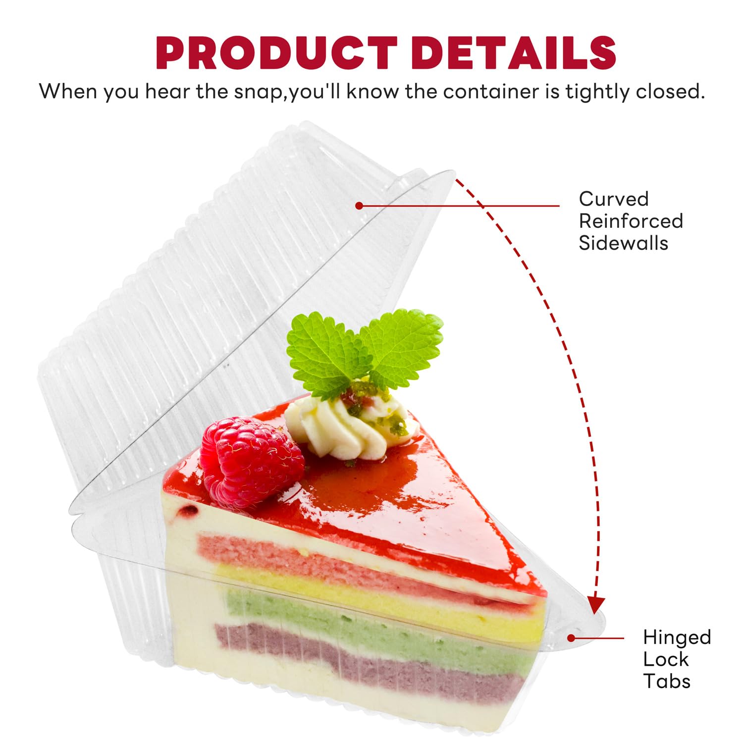 GRWJHUM leakproof cake slice container with tall lid keeps toppings intact during transport.