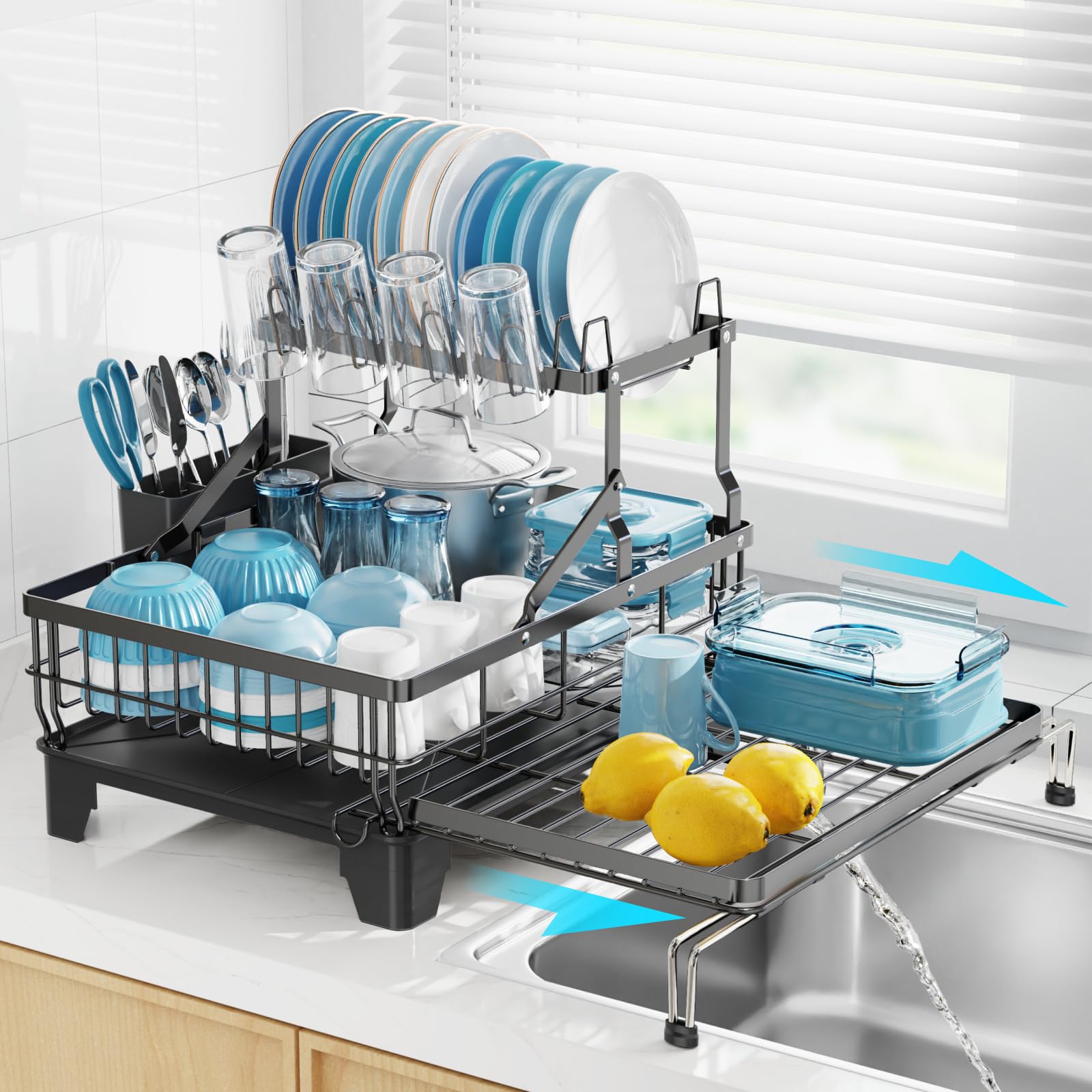 GSlife dish drying rack extendable over sink for space-saving drying