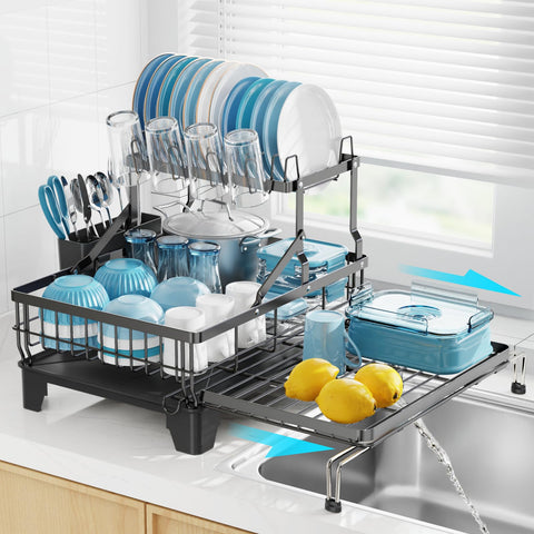 GSlife dish drying rack extendable over sink for space-saving drying