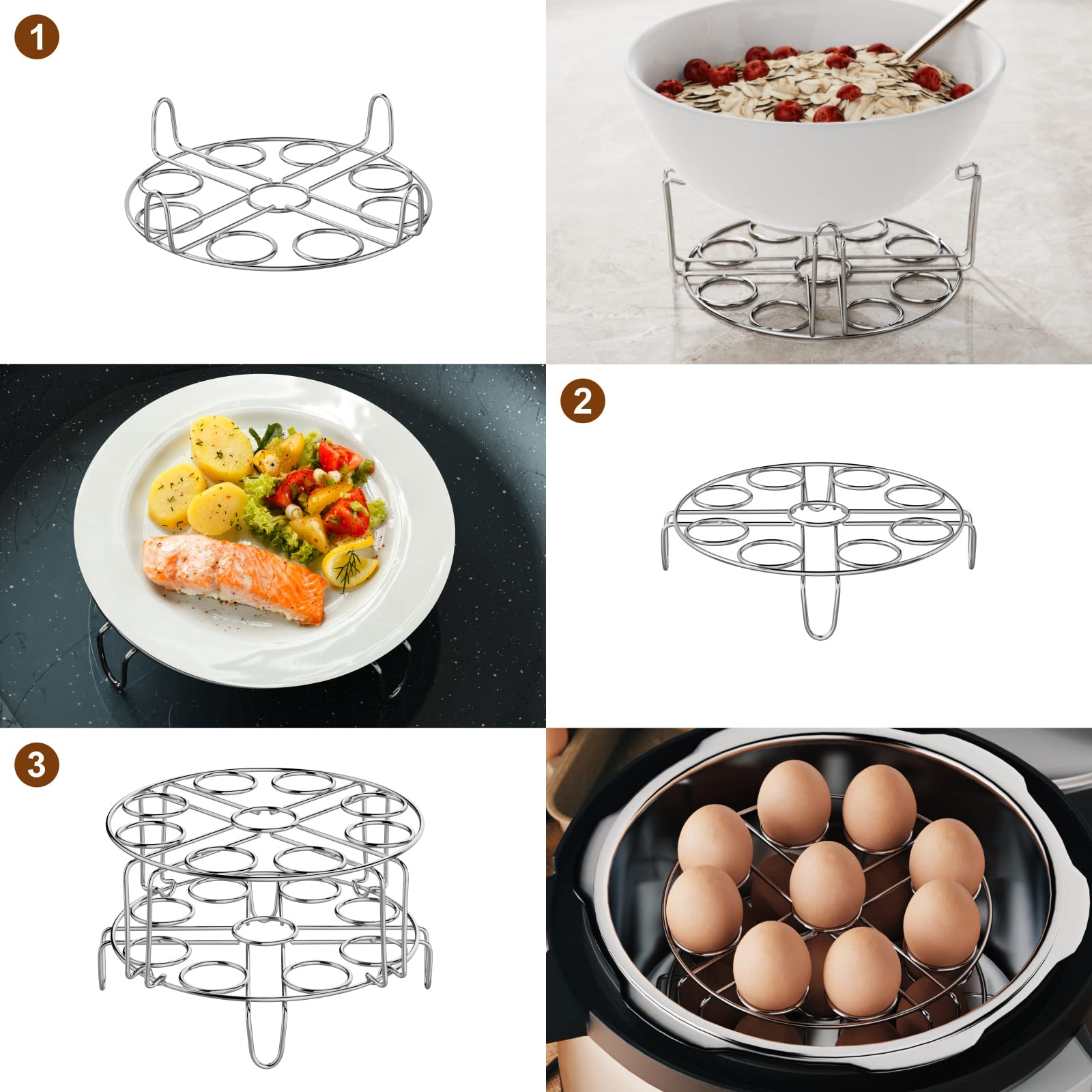 GSlife rack holding 18 eggs in stacked configuration for efficient steaming.