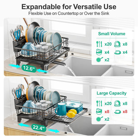 GSlife Extendable Dish Rack rust-resistant frame supports heavy everyday loads