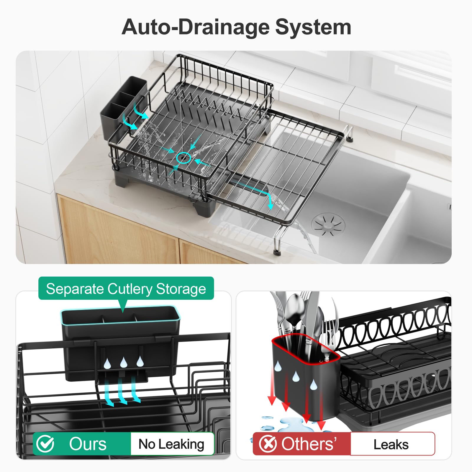 GSlife Extendable Dish Rack upright draining keeps counters clear