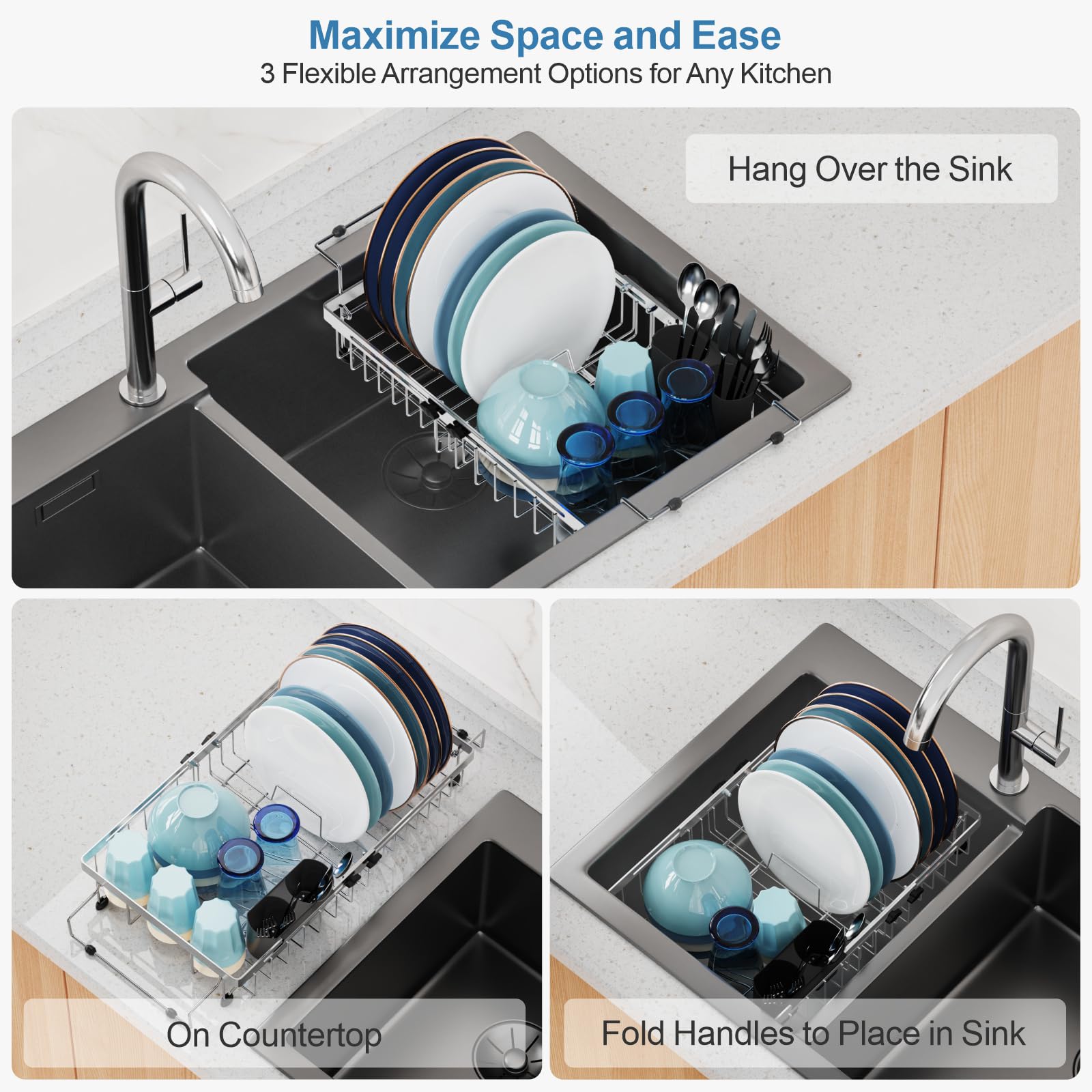 GSlife in-sink drying rack extendable for larger capacity and organized counter space.