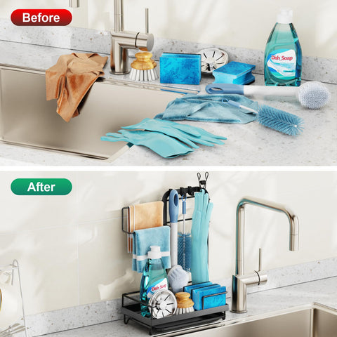 GSlife sink caddy pull-out drip tray for easy cleaning.