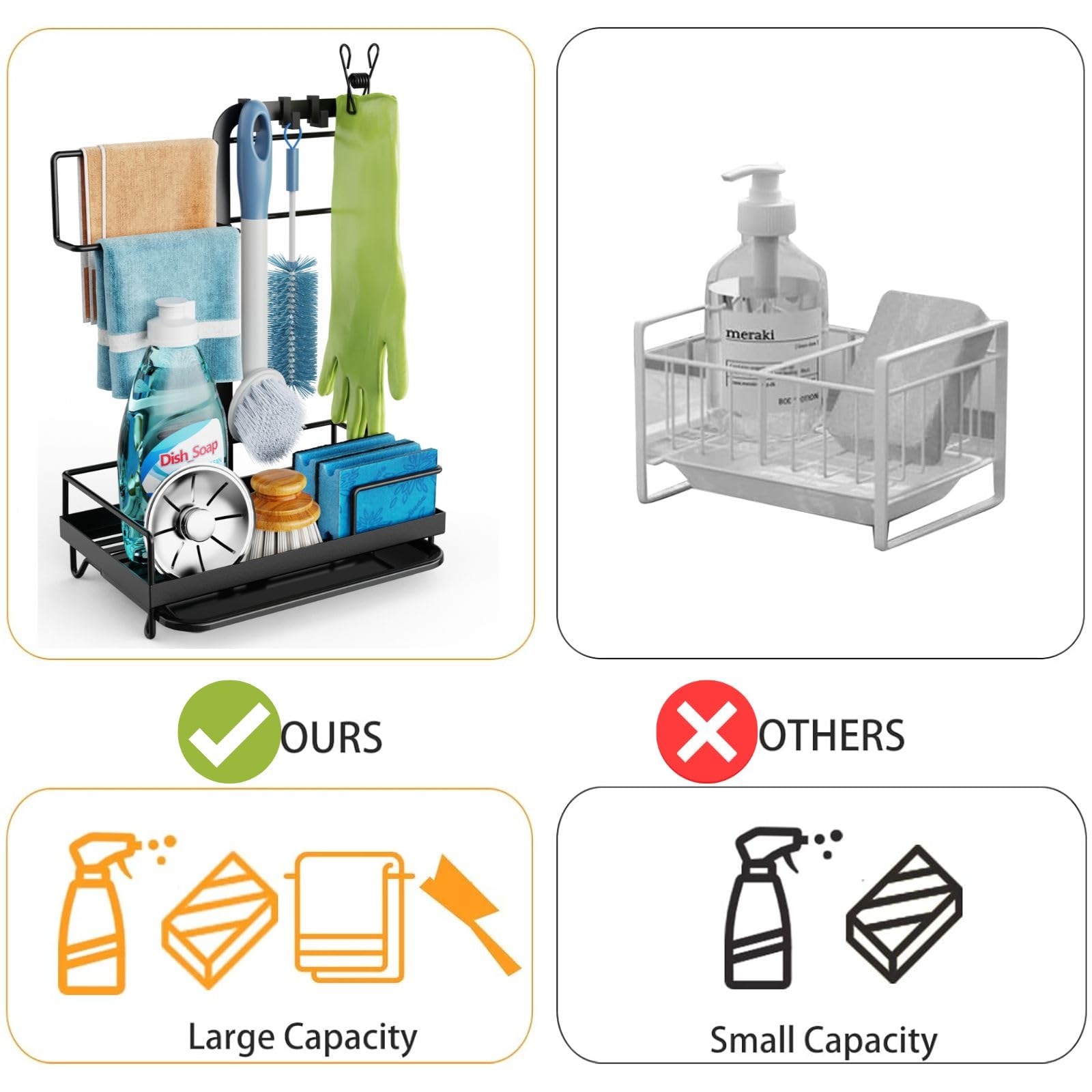 GSlife sink caddy inverted bottle design maximizes soap usage.