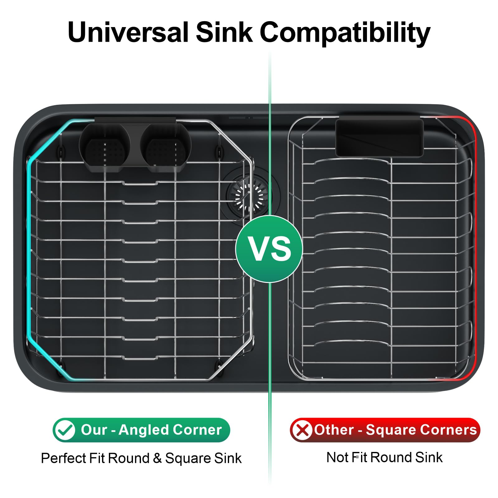 GSlife in-sink drainer includes cup hooks for organization.
