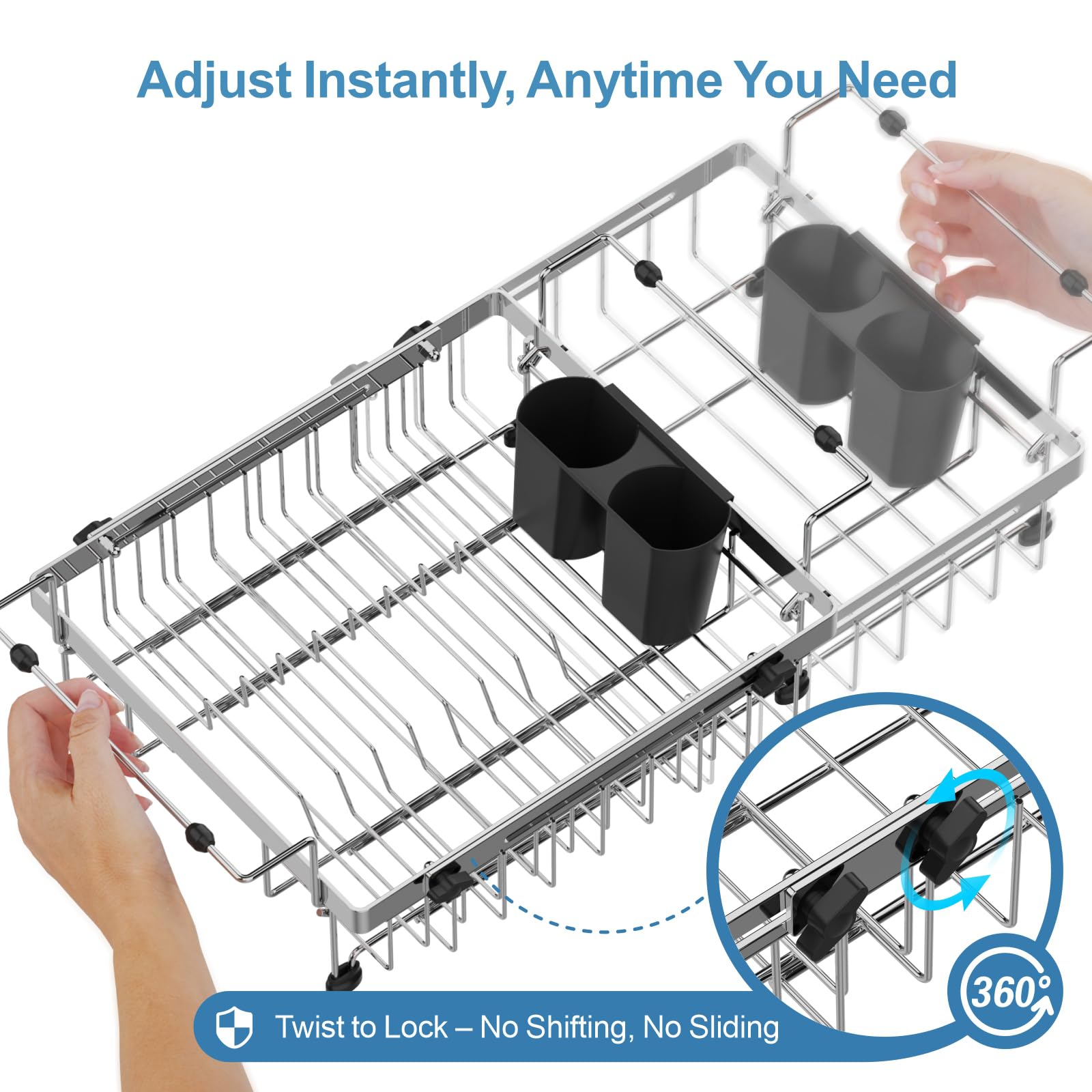 GSlife space-saving kitchen rack keeps countertops clear after washing.