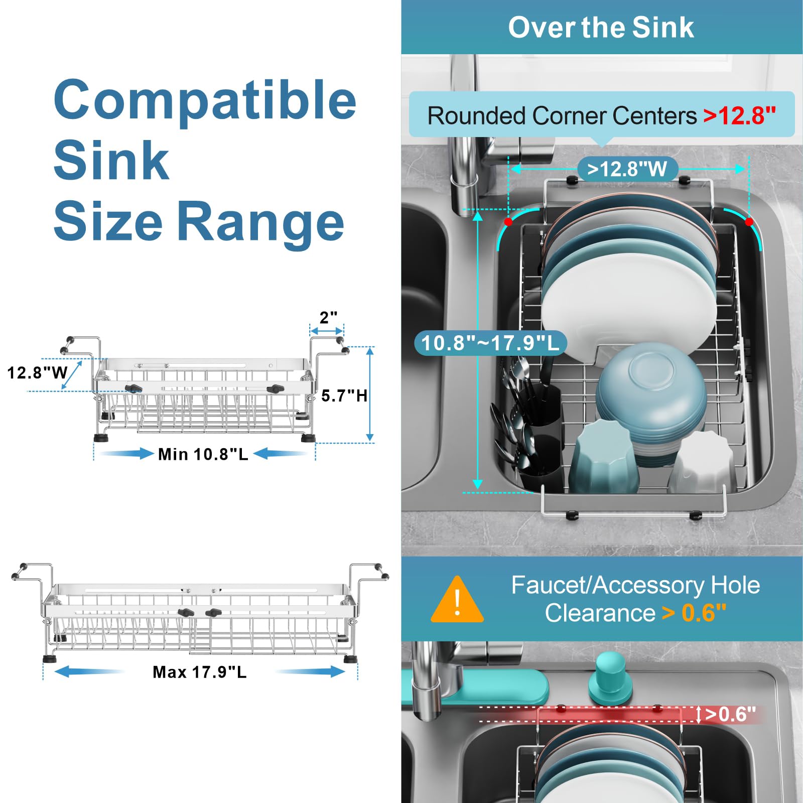 GSlife stainless steel dish drainer one-piece design resists rust for long-term use.