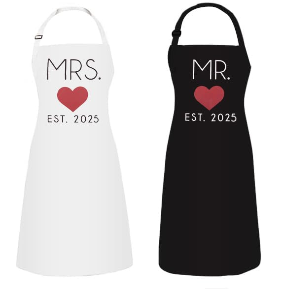 GSM Brands Mr. Est. 2025 apron protects clothing during playful cooking.