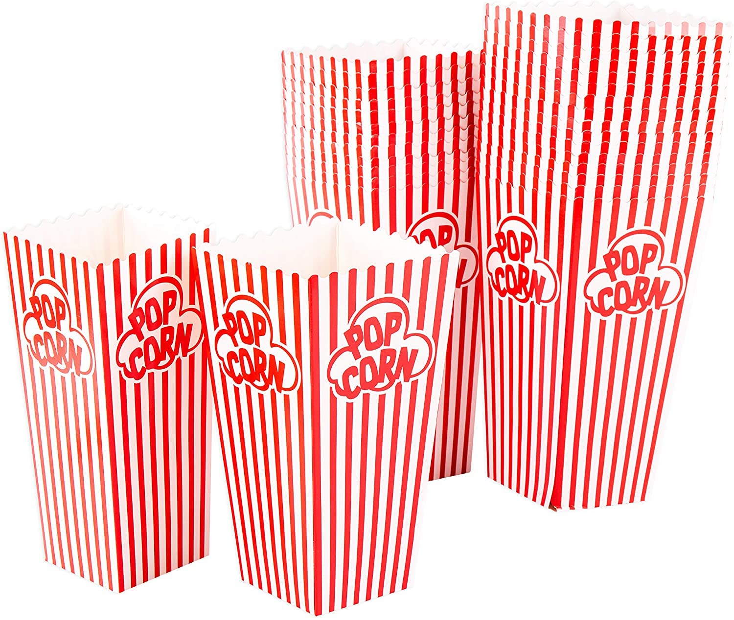 GSM Brands popcorn container striped white and red with scalloped top for home movie nights.