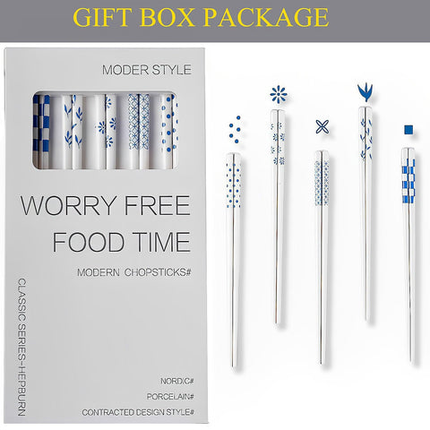 GTIEDIK Hepburn-style blue porcelain chopsticks with smooth glaze