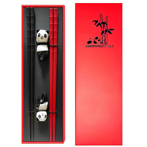 GTIEDIK chopsticks with panda gift design in red and black for everyday dining.