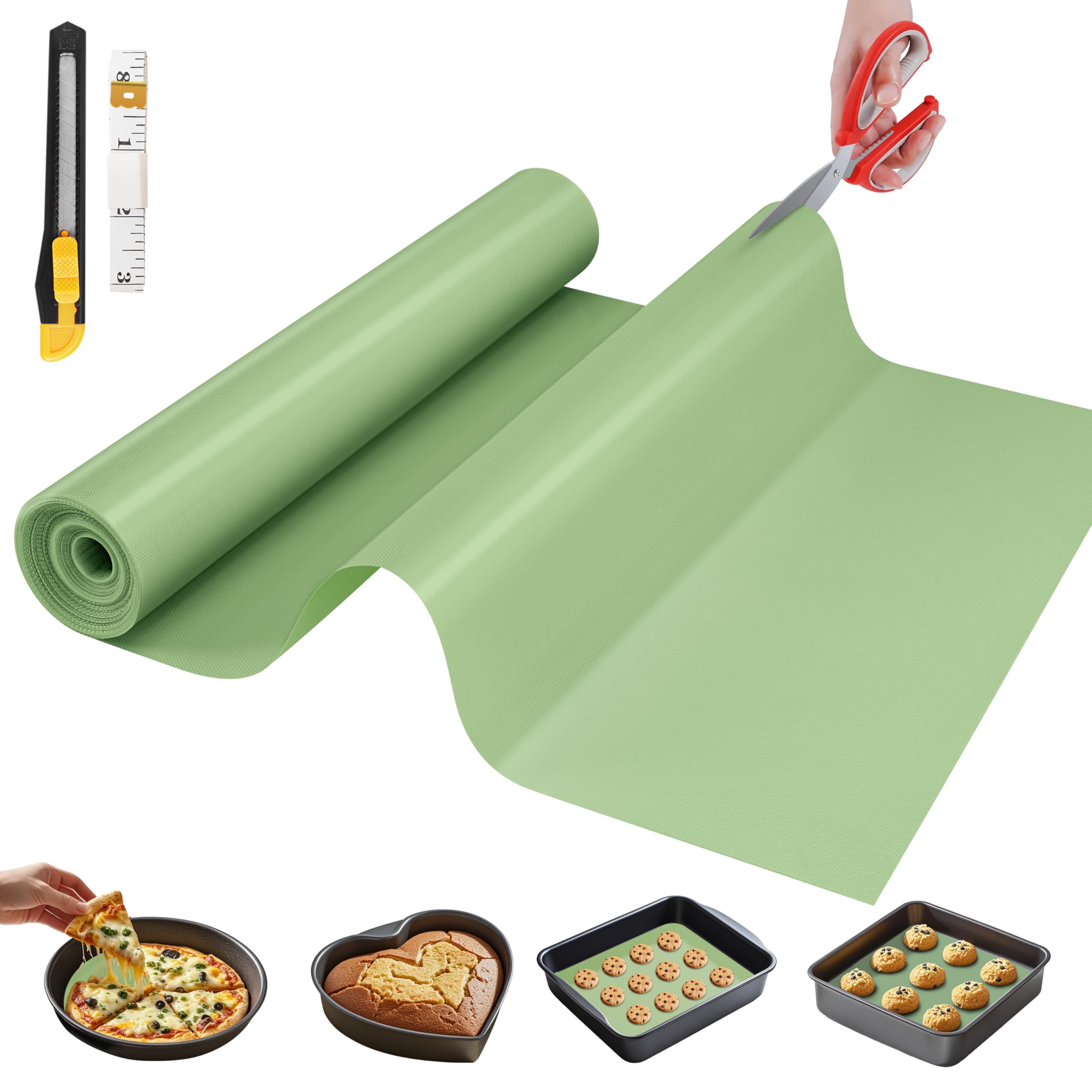 GTJ silicone baking mat roll cut to fit for custom pan sizes, ideal for precise pastry prep.