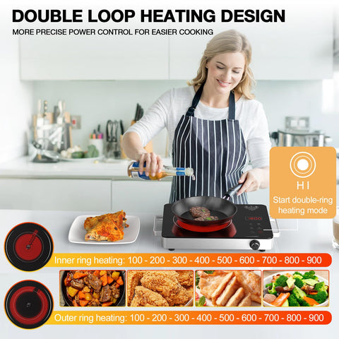 GTKZW electric cooktop 1800W heating delivers rapid heat for busy meals.