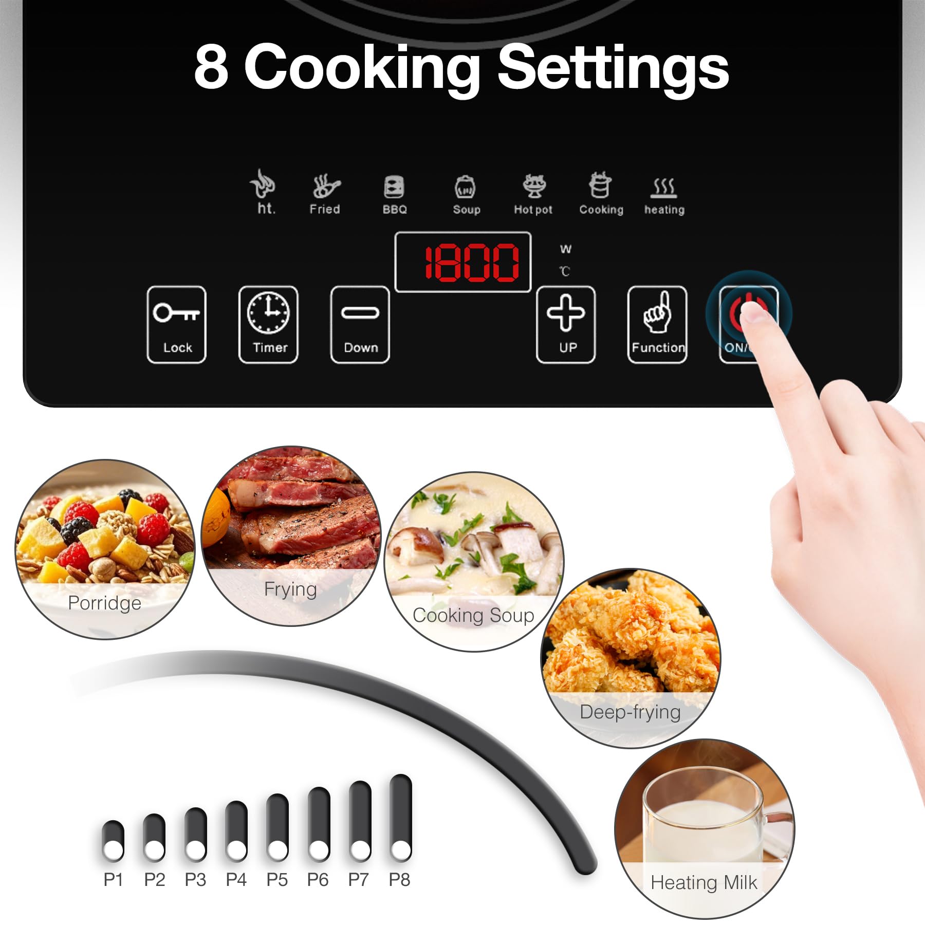 GTKZW Electric Cooktop offers eight power levels for flexible cooking.