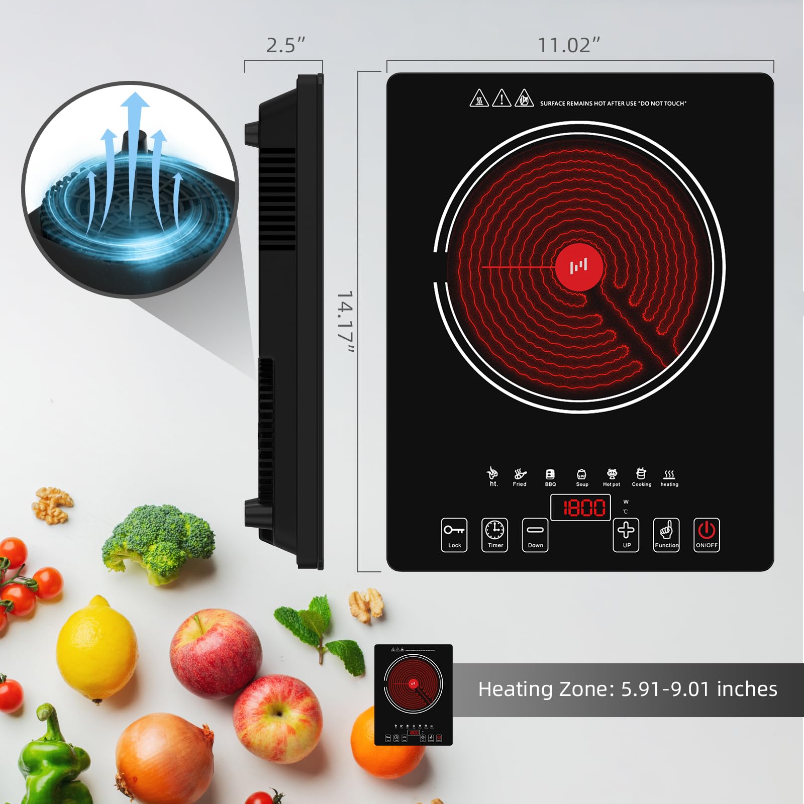 GTKZW Electric Cooktop control panel with intuitive LED touch for precise control.