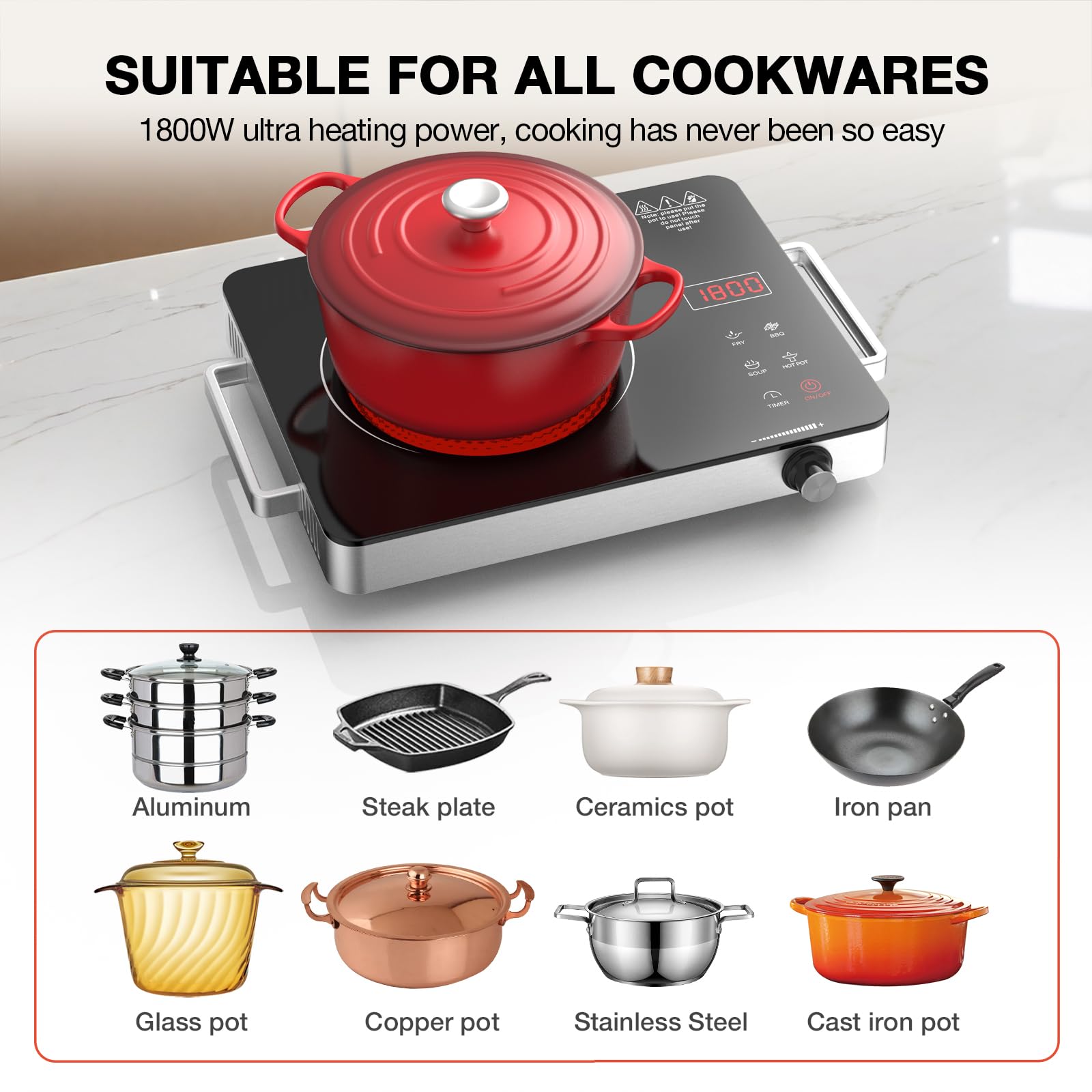 GTKZW electric cooktop timer control helps manage cooking time.
