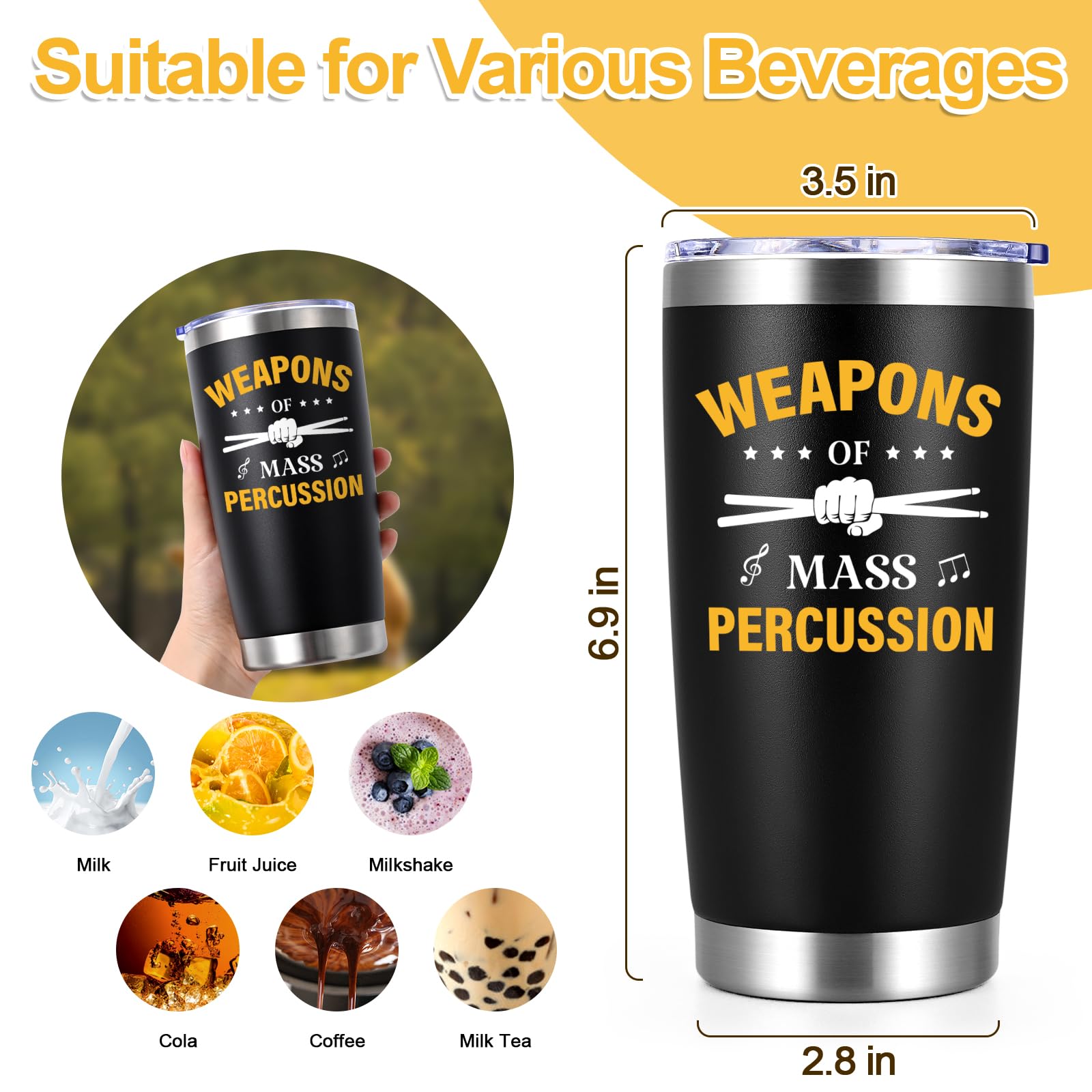 Gtmileo durable stainless steel drummer tumbler resists dents and rust.