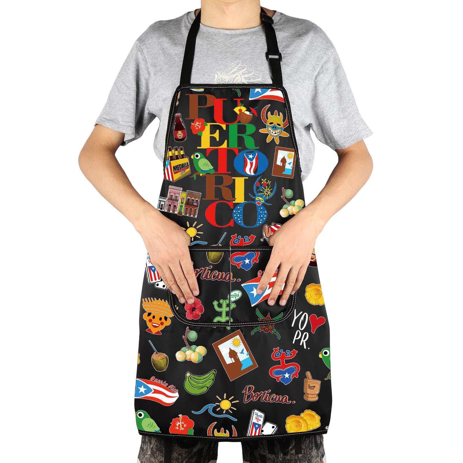 G2TUP Puerto Rico cooking apron back-strap design offers secure wear.