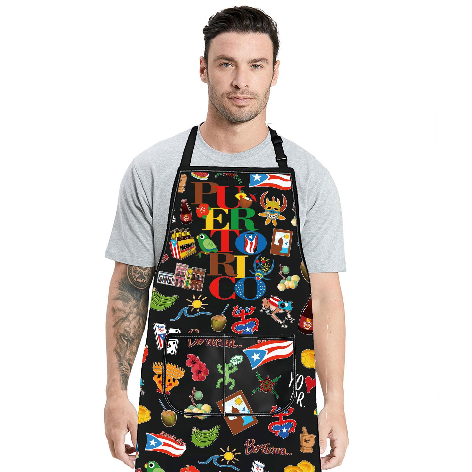 G2TUP Puerto Rico cooking apron waterproof fabric keeps clothes clean.