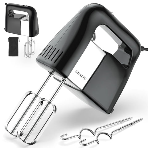 GUALIU 450W hand mixer front view highlighting compact design for easy countertop use