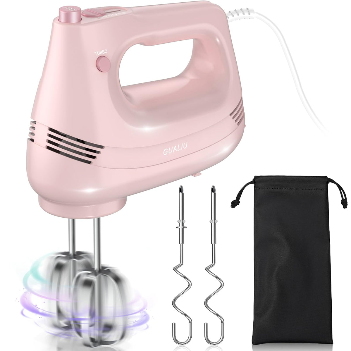 GUALIU hand mixer with turbo boost powering fluffy batter