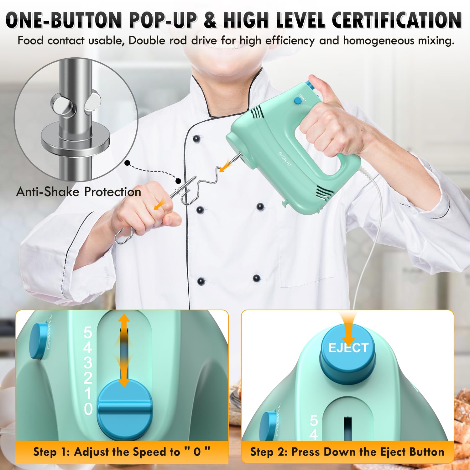 GUALIU bowl stand design keeps the bowl edge clean during mixing.