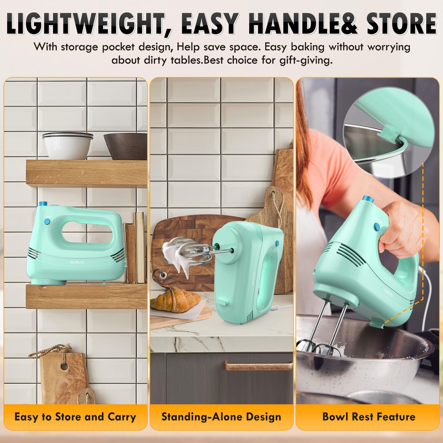 GUALIU ergonomic non-slip grip for comfortable handling during long tasks.