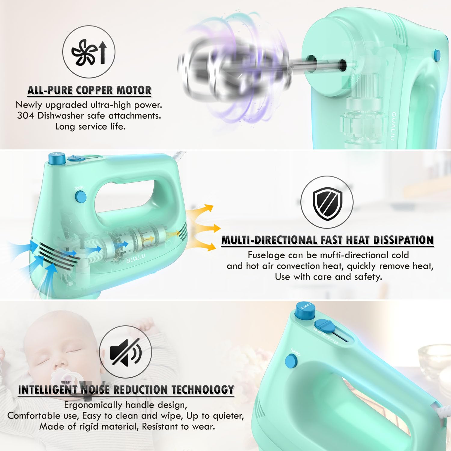 GUALIU storage bag keeps the mixer and attachments organized and ready.