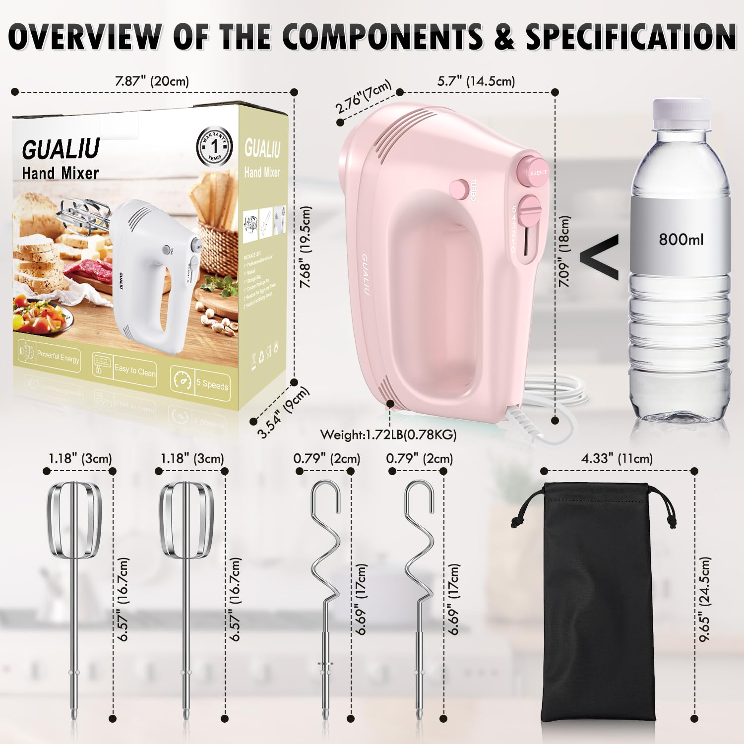 GUALIU pink hand mixer adds style and function