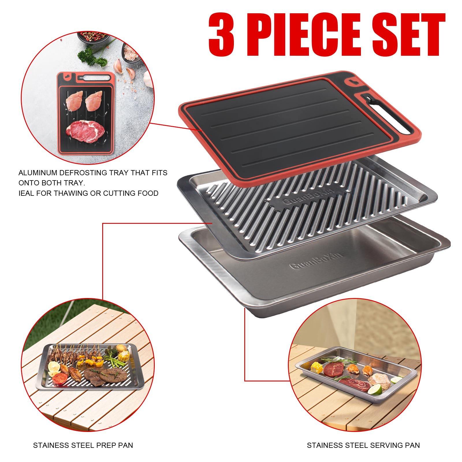 GuanBoXin serving tray, stainless steel surface for cooked food presentation.
