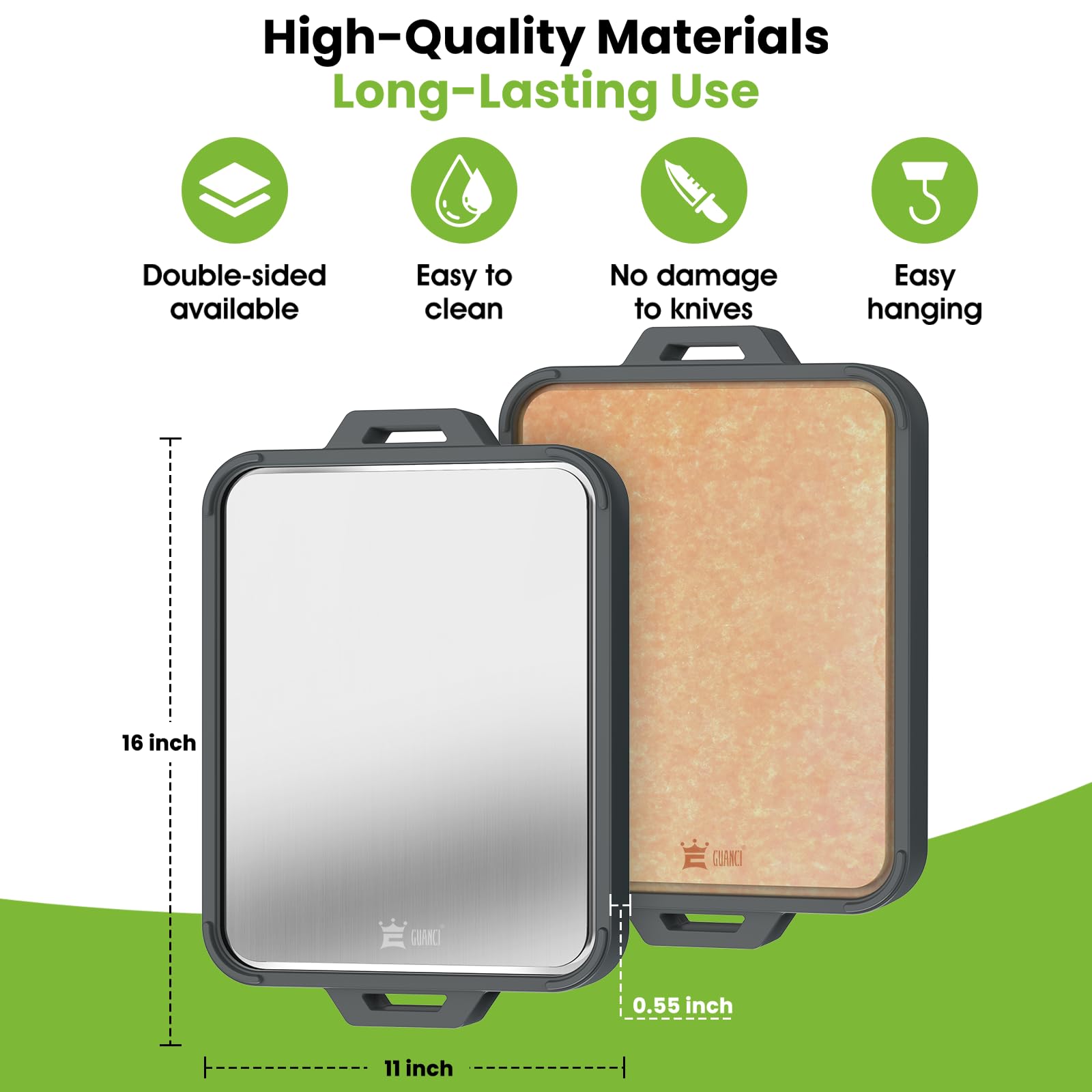 GUANCI 16x11 size fits typical home kitchen prep zones.