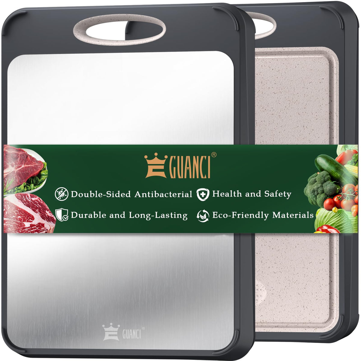 GUANCI cutting board steel side for meat, durable surface ideal for precise chops.