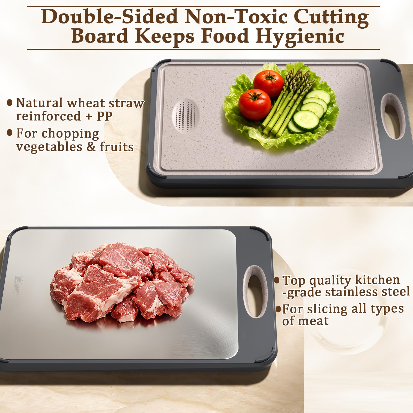 GUANCI cutting board wheat straw side for vegetables, gentle on produce and easy to slice.