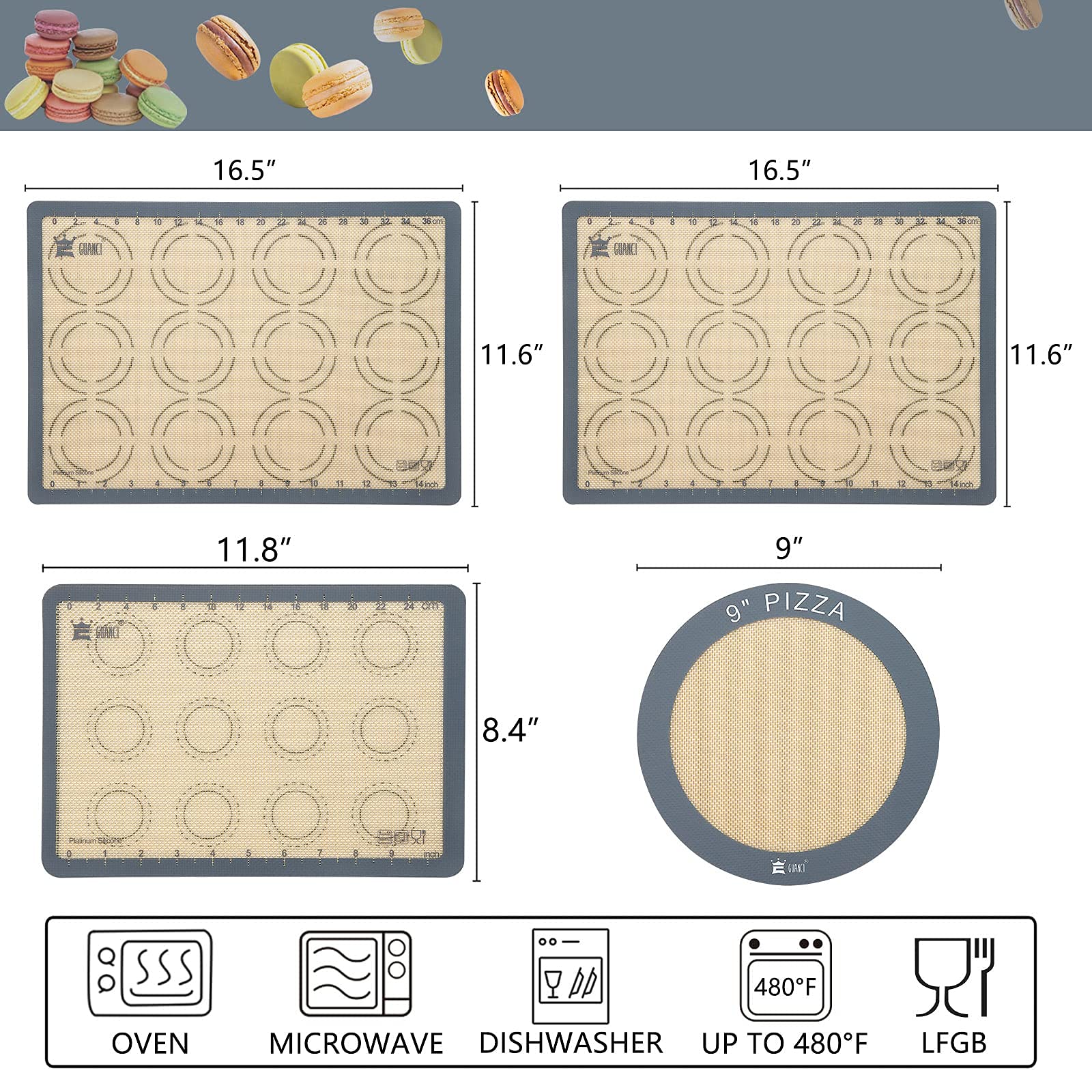 GUANCI silicone baking mat double-thick 0.7mm for durability.