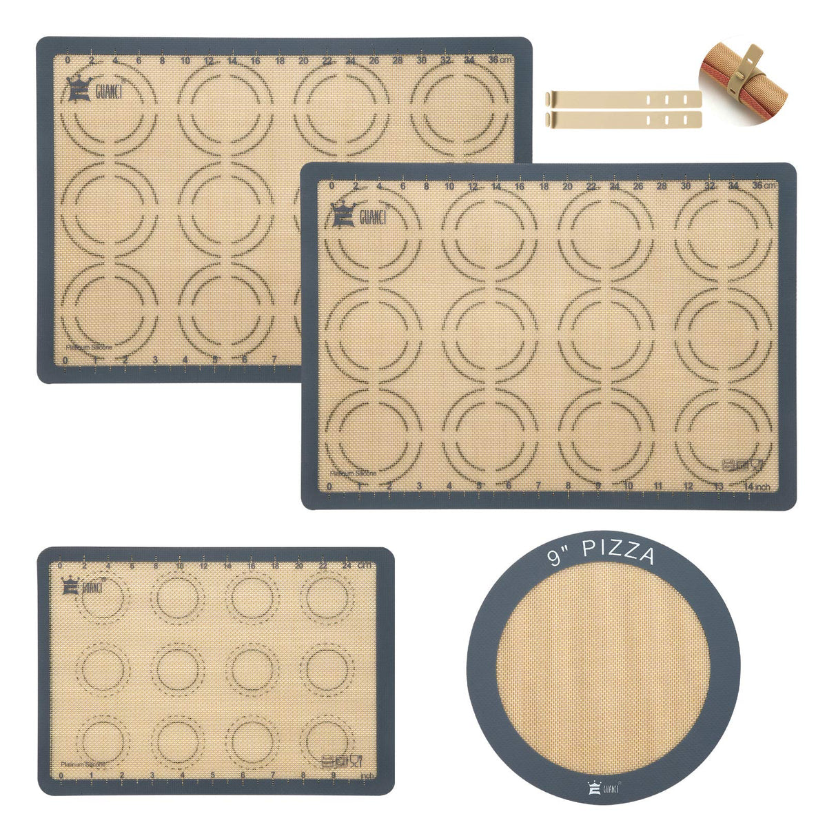 GUANCI silicone baking mat rolling macarons 16-1/2 x 11-5/8 inches for easy release.