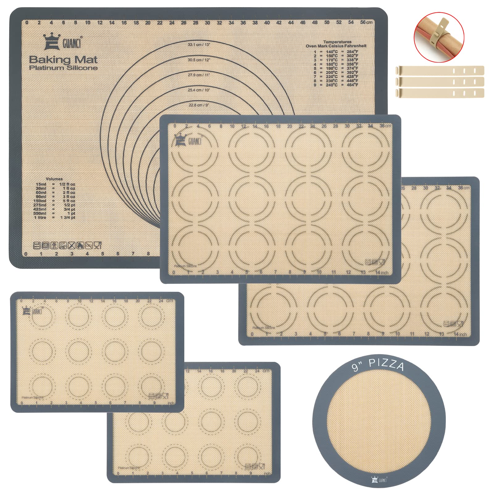 Guanci silicone baking mats set of 6 for even heat and easy release.